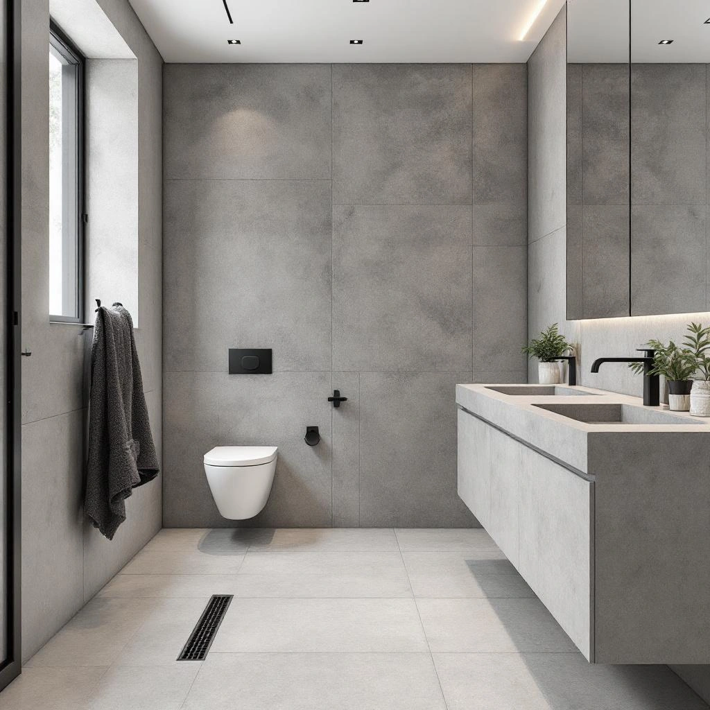 Modern bathroom with frameless glass shower and hexagon floor tile